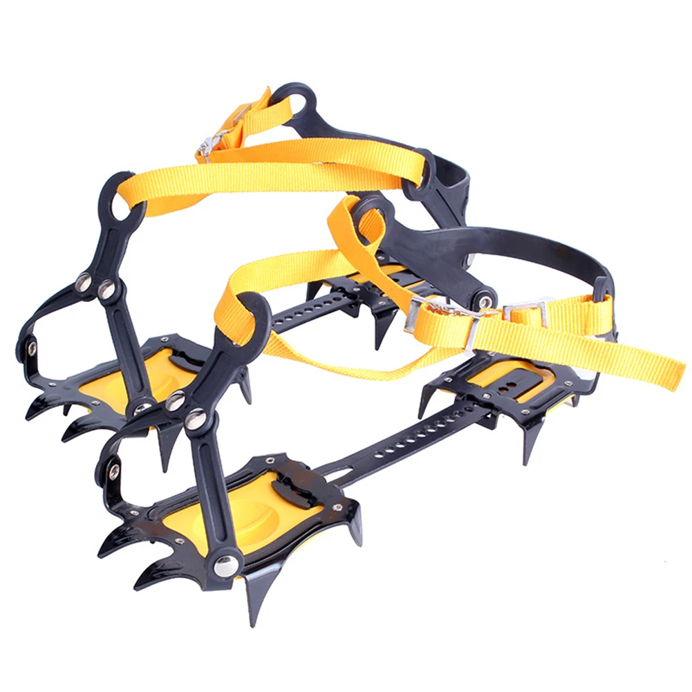 1 Pair Ice Crampons Stainless Steel 10 Teeth Snow Grips Crampons Adjustable with Carry Bag for Hiking Climbing Fishing Jogging