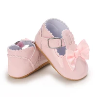 Baby Newborn Girl Princess Anti slip Bow Shoes Preschool Children's Soft PU Leather Walking Shoes Pink Series First Walking Shoe 4