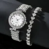 2/1pcs Luxury Fashion Women Watch Set Silver Strap Ladies Quartz Wristwatch Alloy Bracelet for Ladies Jewelry Set Clock Gift 1