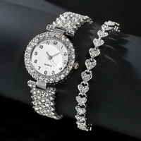 2/1pcs Luxury Fashion Women Watch Set Silver Strap Ladies Quartz Wristwatch Alloy Bracelet for Ladies Jewelry Set Clock Gift 1