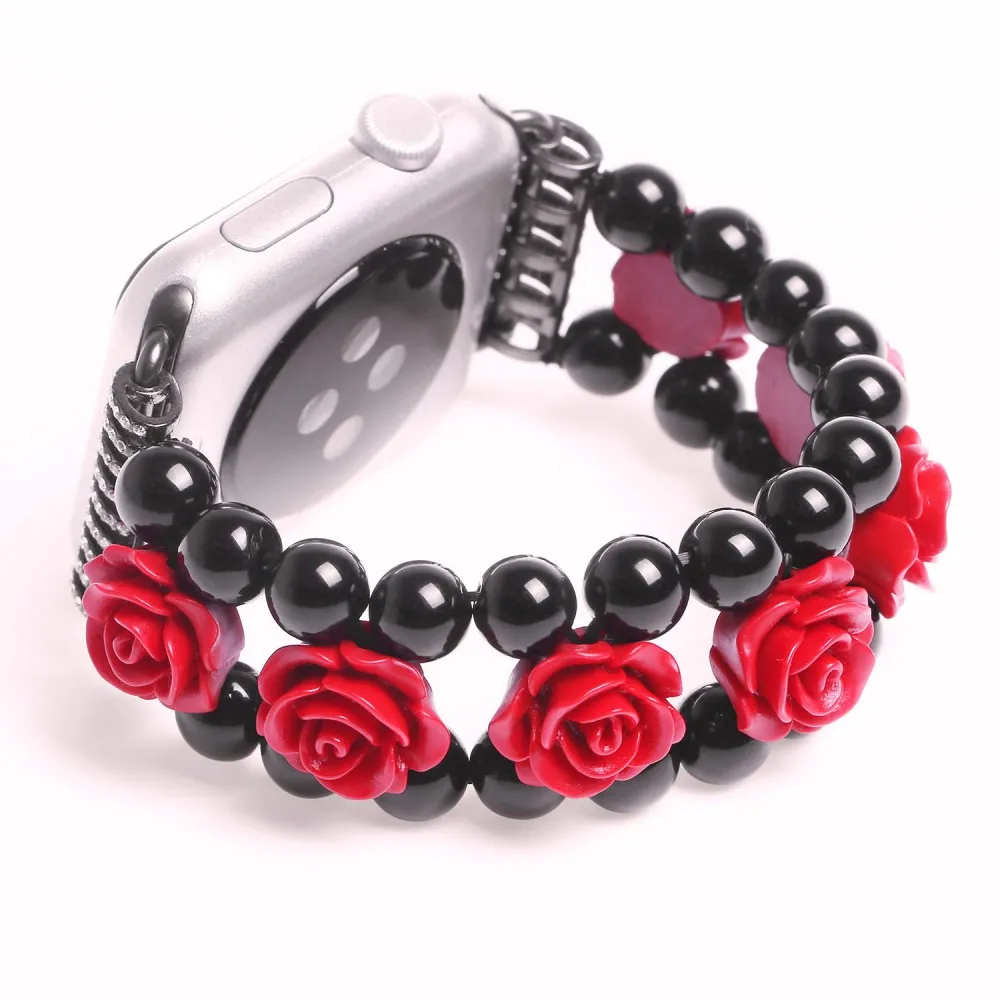 Red Rose Flower Agate Band for Apple Watch Ultra 8 7 6 5 4 3 SE Bracelet for iWatch Series 45mm 44mm 40mm 42mm Jewelry Wristband