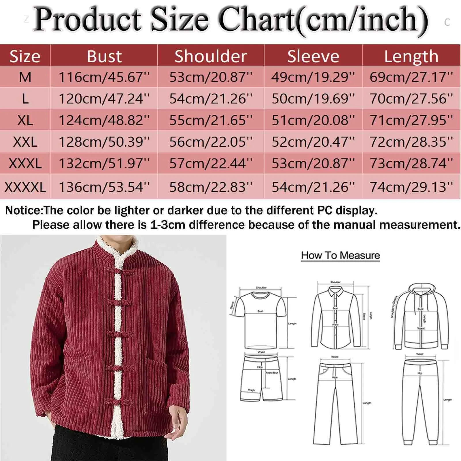 2024 Chinese Style Men Warm Spring Festival Long Sleeve Thickened Cotton Jacket Coat Winter Plush Stand Collar Corduroy Overcoat 6