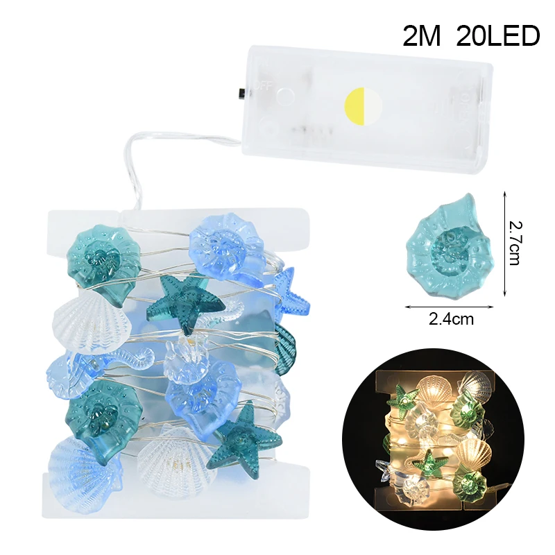 Guirlande Lumineuse LED Coquillage - 15 LED - 150 Cm - Piles AA - Déco Marine Pour Table, Chambre, Fête