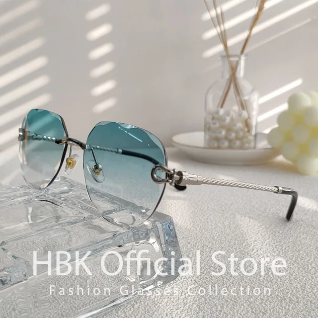 HBK 2023 New Pilot Frameless Men Sunglasses UV400 Wave Cutting Green  Gradient Lens Rimless Sun Glasses Women Punk Shade Eyeglass - AliExpress