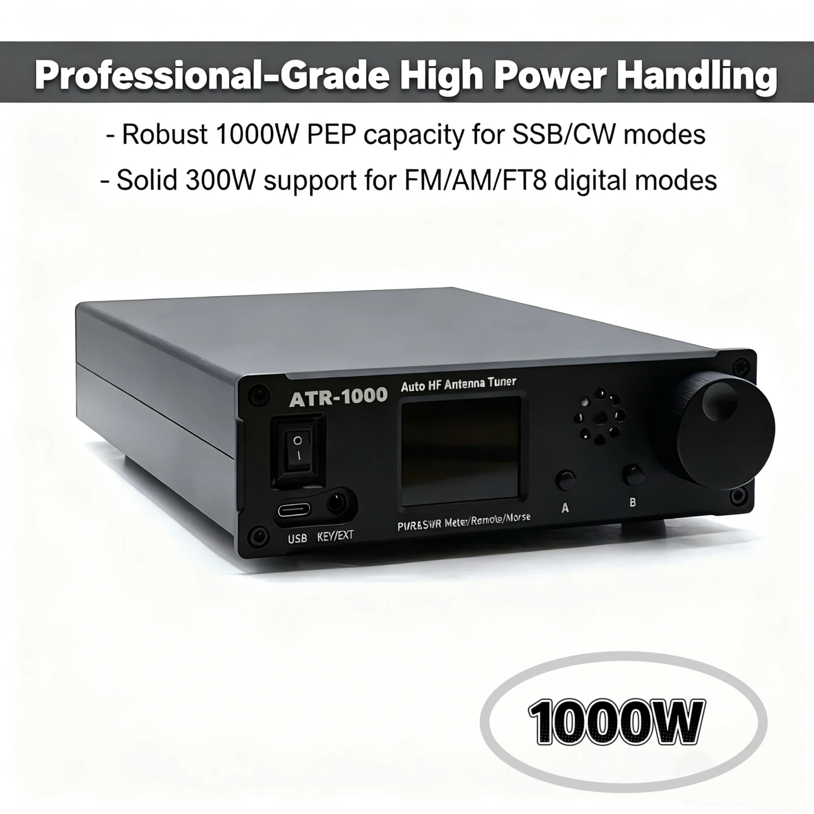 AMNVOLT ATR1000 1000W 1.8-30MHz Automatic Antenna Tuner Lightweight HF Shortwave Radio Tuner WIFI Remote Control Support