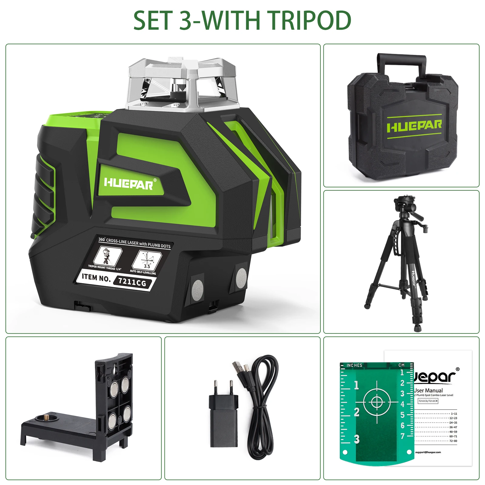 360°Laser Level Green Beam Self-Leveling Multi-Lines Laser Level Tool With Plumb