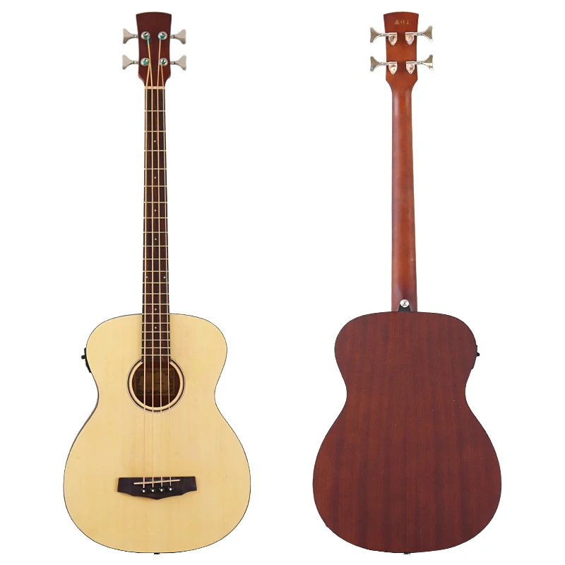 43 Inch Jumbo Bass Acoustic Bass Guitar F Hole Full Flame OAK Fretless 4 String Guitar with EQ Electric Acoustic Gutiar
