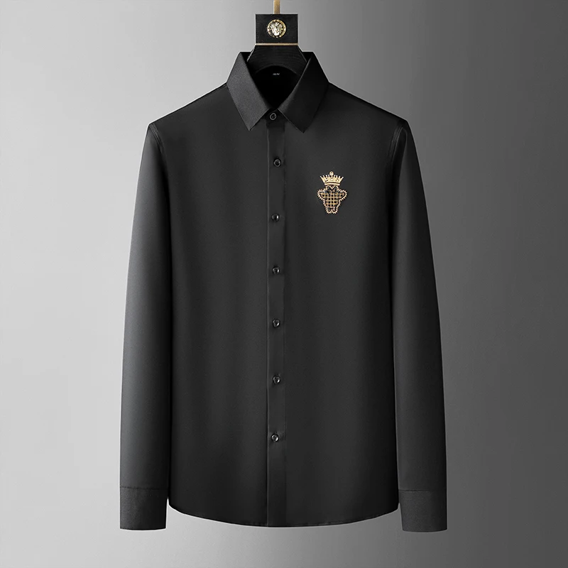 

High end fashion hot drill Long Sleeve Shirt Men's 2022 autumn new European high-quality white shirt leisure business luxury top
