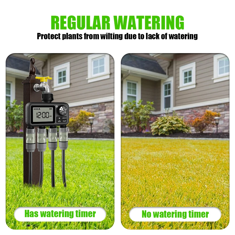 Eshico HCT-M09 4-Outlet Water Timer 2025th Newest 4 Zone Garden Tools Automatic Irrigation System Smart Sprinkler Super Timeing 6