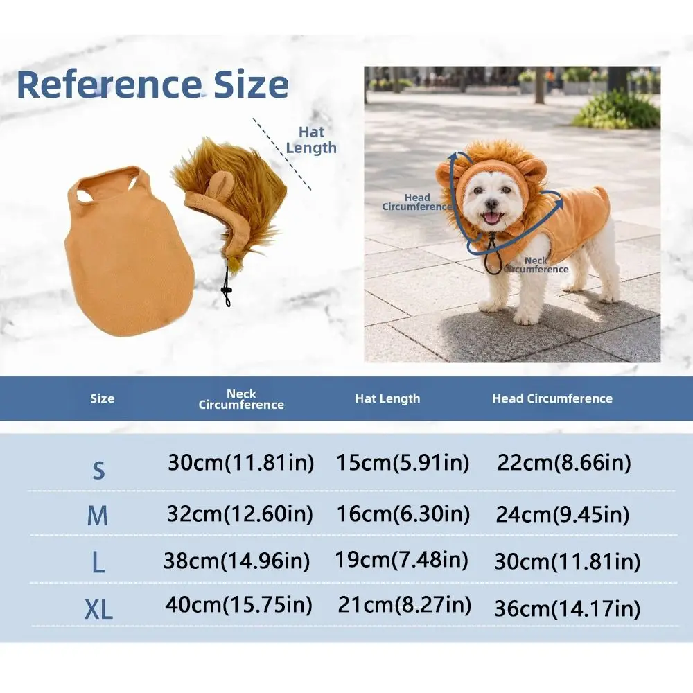3D 푹신한 사자 의상 강아지 옷 세트, 시뮬레이션된 사자 갈기, 두껍고 부드러운 플러시 강아지 사자 갈기 모자, 피부 친화적이고 통기성 좋음
