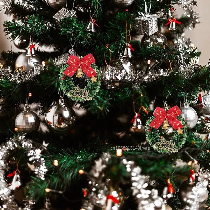 10-1Pcs Mini Christmas Wreaths Dollhouse Miniature Christmas Tree Decor Garland Wreath Mini Craft Wreaths Winter Snow Ornaments