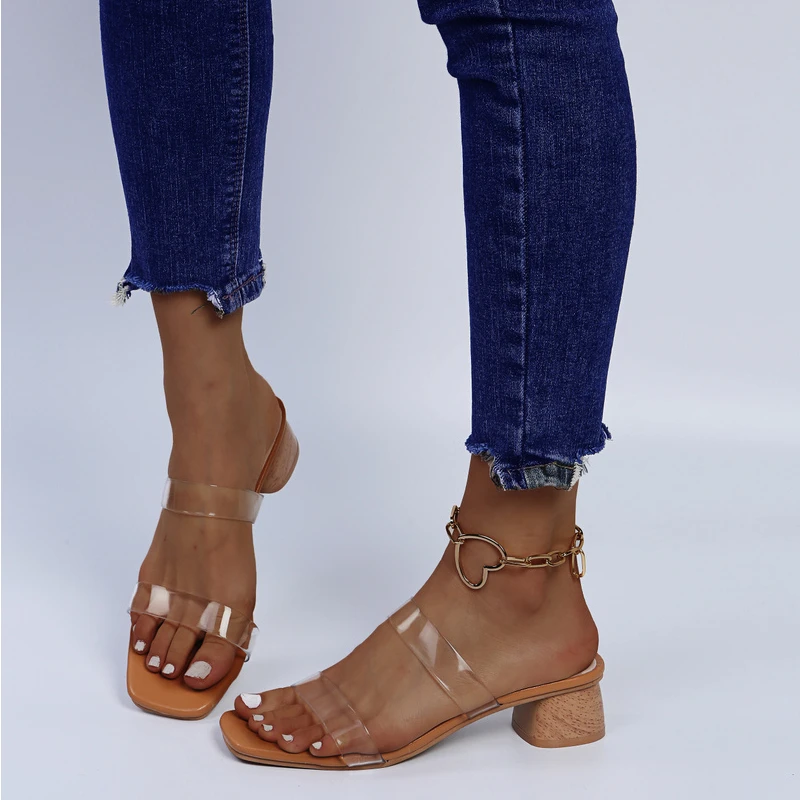 

Шлепанцы женские прозрачные на высоком каблуке, сандалии без задника, пикантные туфли с открытым носком, тапочки для вечеринки, лето 2022