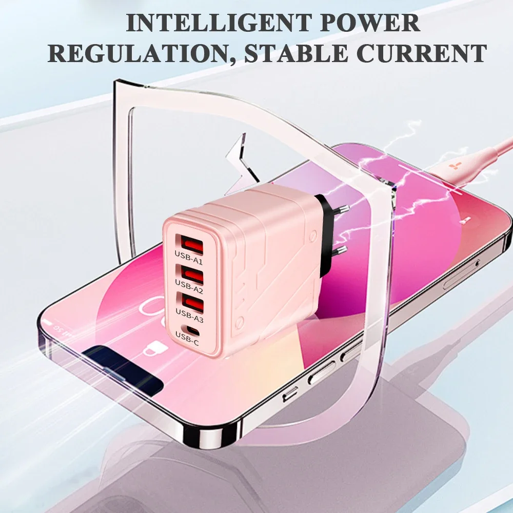 Portable 40W 4 Ports USB Fast Charging Chargers Type C Quick Charge 3.0 Charger PD Type C Adapter 3 USB EU/US Plug Wall Adapter