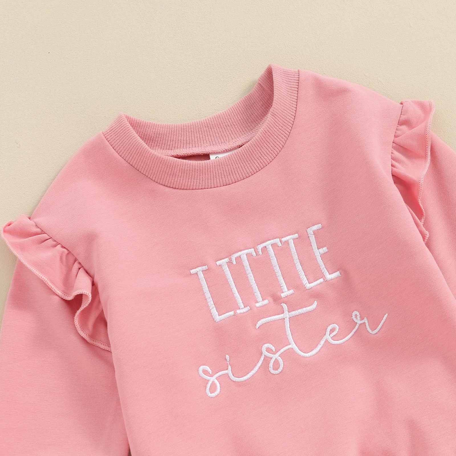Toddler Girls Sister Matching Outfits Letter Embroidered Crew Neck Long Sleeve Sweatshirts Long Pants 2Pcs Fall Clothes Set 3
