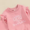 Toddler Girls Sister Matching Outfits Letter Embroidered Crew Neck Long Sleeve Sweatshirts Long Pants 2Pcs Fall Clothes Set 3