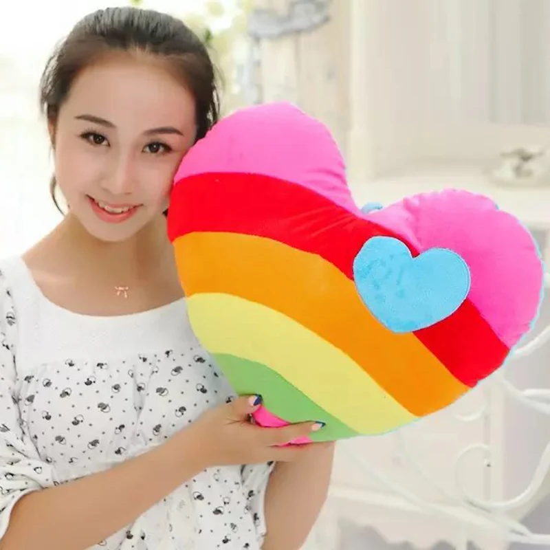 40*35cm Pair Cuddly Heart Shaped Rainbow Pillow Star Heart