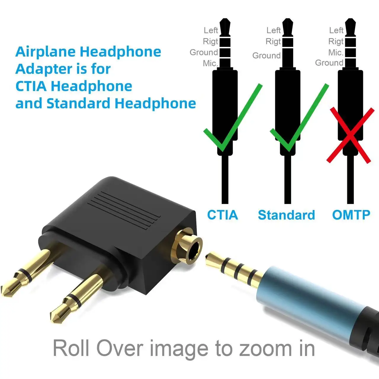 (2Pack) Dual Male to Female Aircraft Headphone