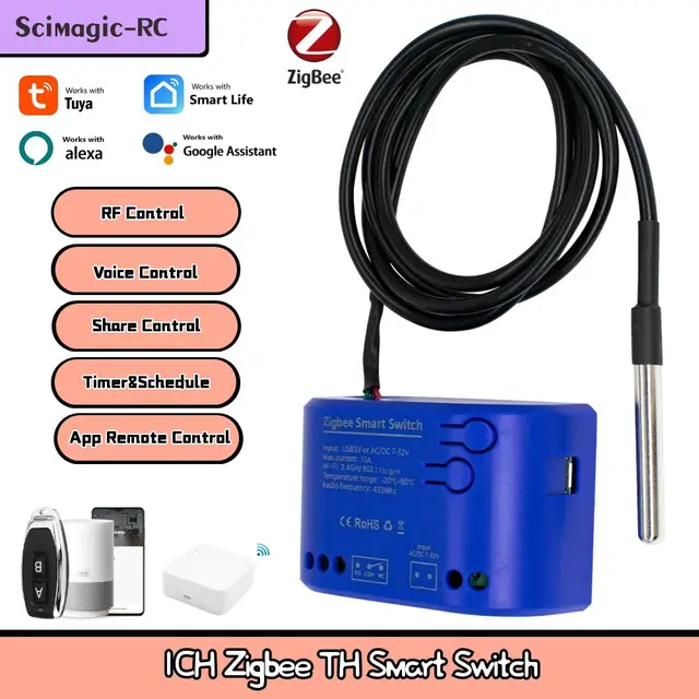 Zigbee Smart Temperature Switch 16A 2000W With Temperature Sensor Thermostat Data Monitoring Compatible With Alexa,Tuya 1