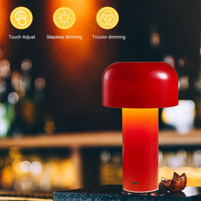 

Portable Mushroom Table Lamp Italian Designer Night Light Cordless Touch Rechargeable Decor Lamp USB Bedside Lamp Desktop Lamp