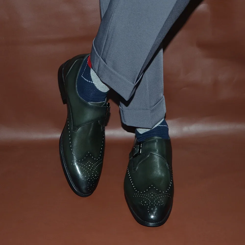 Elegant Mens Basic Monk Strap Dress Shoes Genuine Leather Single