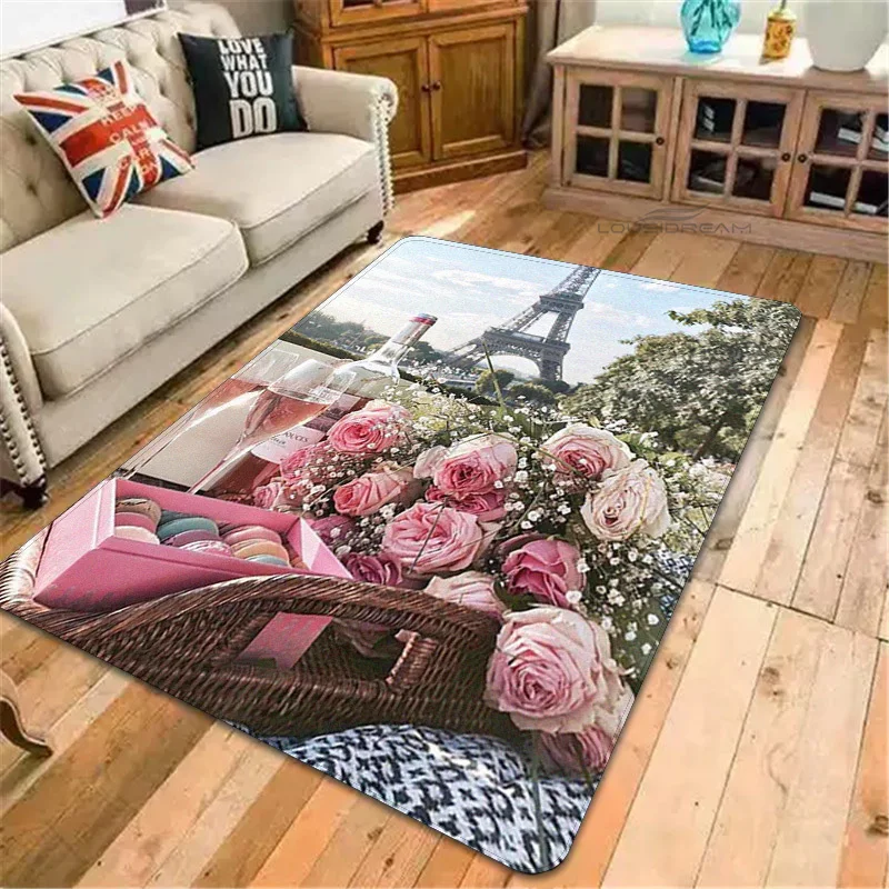 

Romantic Pink Cityscape Pattern Decorative Carpet Children's Bedrooms Floor Pad Can Customize Rug Living Room Cushion Door Pad