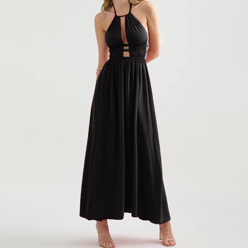 

Flower Deep V-Neck Maxi Dress For Women Sheer Sleeveless Slip Long Evening Sexy Party Beach Vacation Clothes Backless Elegant