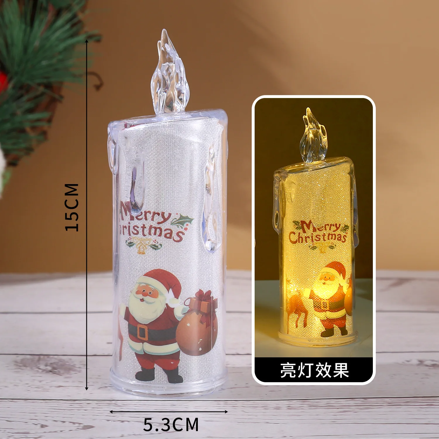 Weihnachts-LED-Kristallkerzenlicht, elektronische flammenlose Nachtlampe, batteriebetriebene Tischdekoration, festliche Weihnachtsdekoration_voghion.com