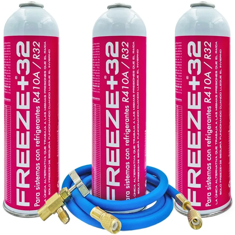 3 Bottiglie Congelano Gas Refrigerante Ecologico + 32 R410A-R32 + 5/16 Tubo Di Ricarica X1/4 + Valvola