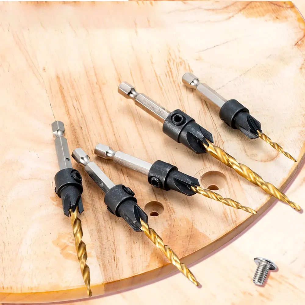 Wood Countersink Drill Bit Set 7/64 9/64 11/64 3/16 7/32 SAE Tapered Drill with 1/4\