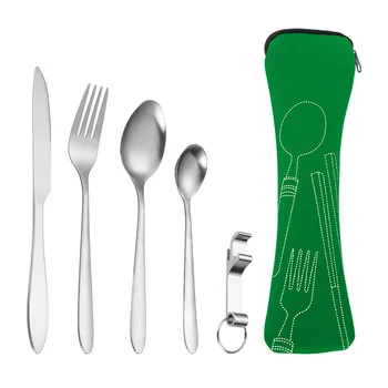 5 pezzi posate in acciaio inossidabile cucchiaio forchetta bacchette coltello set stoviglie set da viaggio con custodia stoviglie portatile campeggio domestico 1