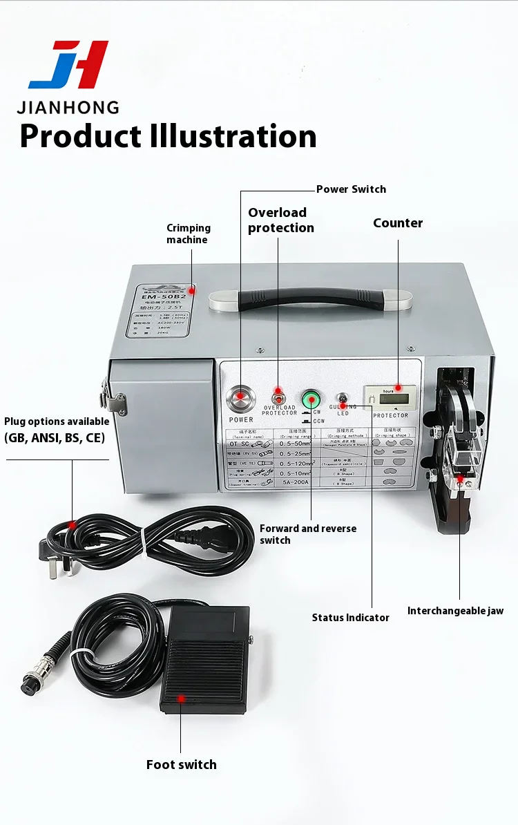 EM -50B2 Large Square Electric Crimping Machine with Free Dies for 70mm² Hydra
