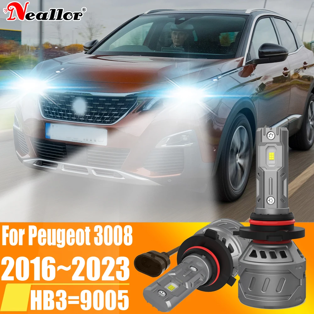 2 Pz Hb3 9005 Led Faro Canbu Auto Lampadina Ad Alta Potenza 6000K Xenon Luce Bianca Moto Diodo Lampada 12V 55W Per Peugeot 3008 2016 ~ 2023