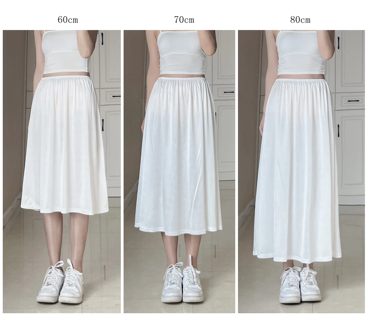 Bottoming Skirt Lining for Dress Inner Petticoat Mid Length 30-80cm Safety Underskirt Elastic Waist Basic Underdress Transparent