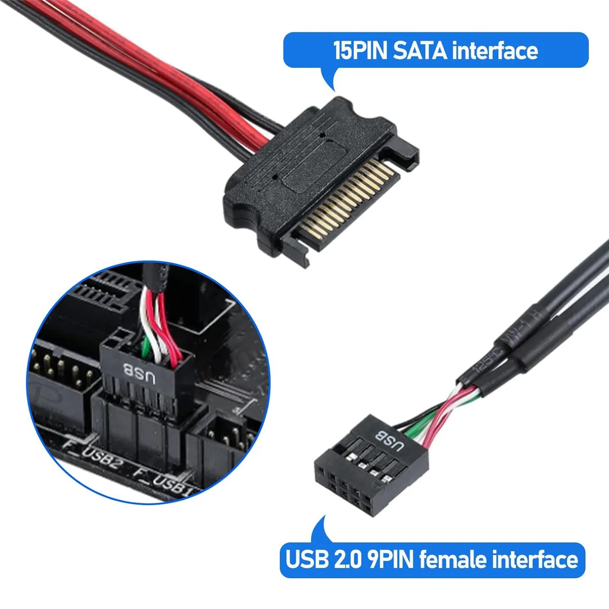 N153R 슈퍼 9핀 USB 헤더 스플리터(전원 케이블 포함), 내부 USB 허브 확장 마더보드용 USB 2.0 스플리터 커넥터