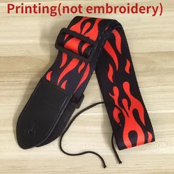 Vibrant Embroidered Cotton Guitar Strap - Extra Wide Adjustable Shoulder Belt (Flame red)