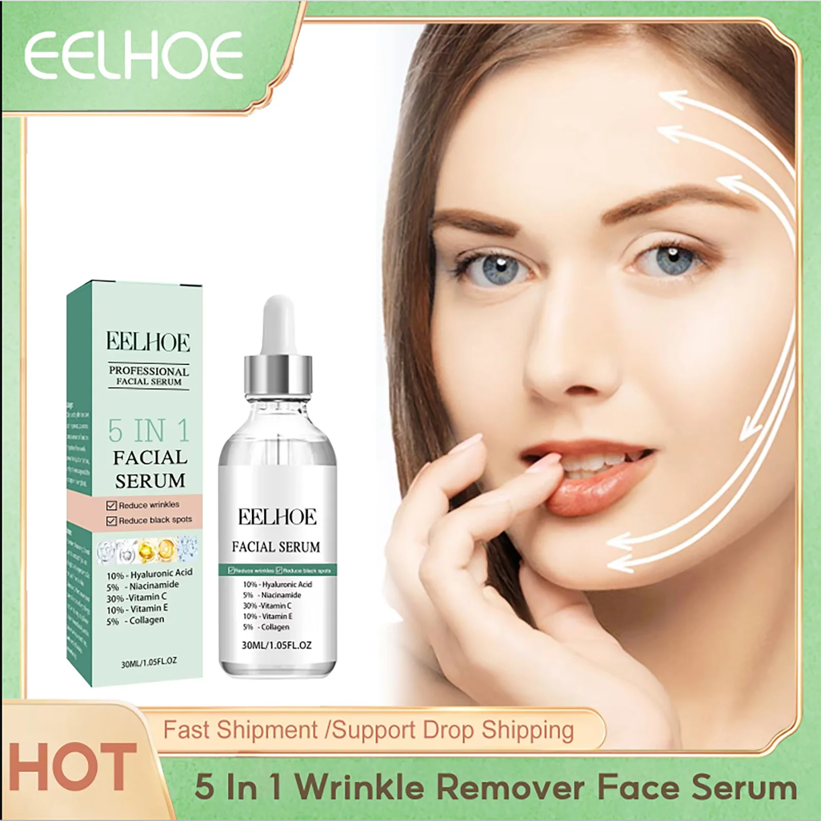5 In 1 Wrinkle Remover Face Serum Anti Aging Lifting Sagging Skin Lighten Fine Lines Whiten Moisturize Hyaluronic Acid Essence 2