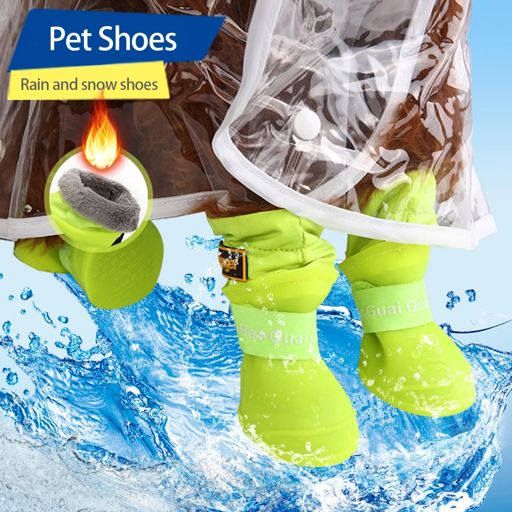 WarmWaterproofPetRainShoesSmallMediumDogWinterPuppySnowBootsFleeceSoftSilicon