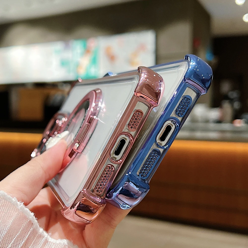 Magnet Phone Case For iphone 11 12 13 14 15 Pro Max Plus Wireless Charging Shockproof Transparent Soft Silicone Back_voghion.com
