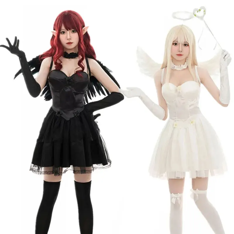 

Halloween Lady Fallen Angel Demonic Costume Dark Desir Halo Feather Wings Spooktacular Cosplay Feather Wings Dress Up