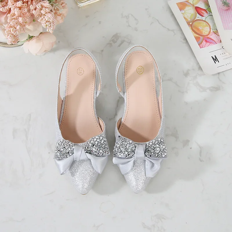 Summer New Children's Crystal Shoes, Fashion Bow Sequins High Heels, Soft Sole Anti Slip, Girl Princess Shoes, girls shoes, girls high heel shoes