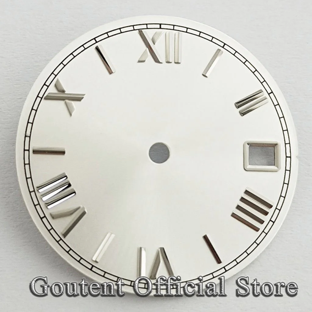 Watch Face Accessories Watch Dial Accessories Goutent 28.5mm Roman Numeral Black Blue Green Red Sterile Watch Dial Fit NH35 Movement Calendar Window