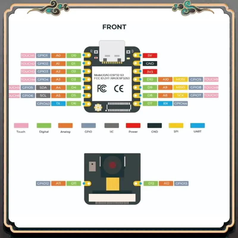 ASMA-XIAO ESP32 S3 Sense-Seeeduino Xiao Esp32s3 Sense, OV2640 카메라 센서, 2.4Ghz Wi-Fi,BLE 5.0,마이크, 8MB