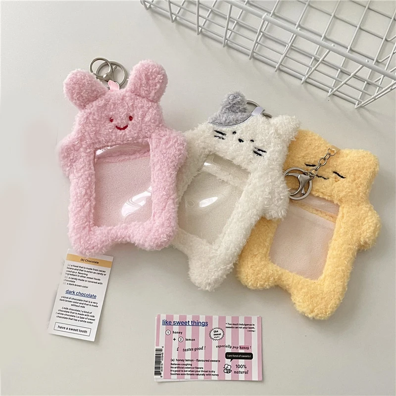

1PC Bear Plush Card Cover Star Chasing Pendant Rabbit Card Cover Keychain Photo Card Holder Protector Case ID Credit Case