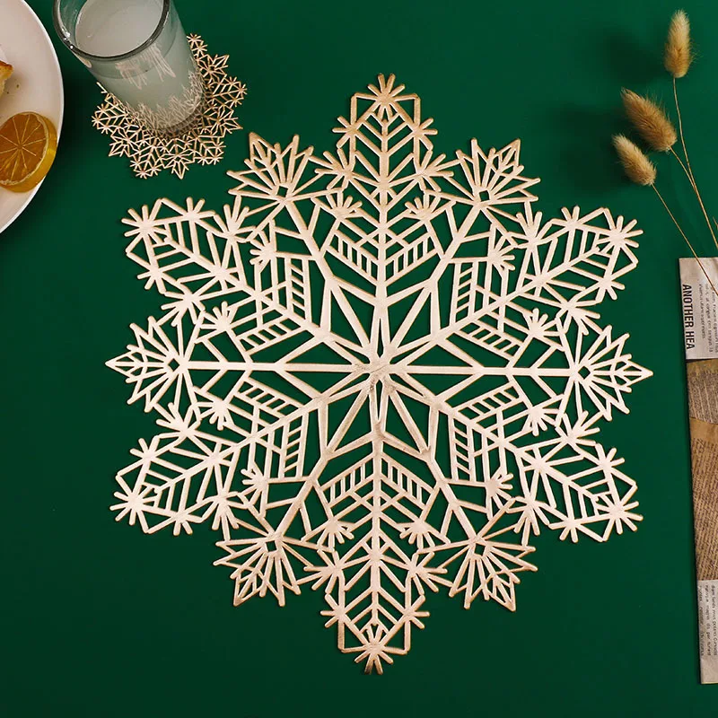 Table Mat Snowflake Bronzing PVC Placemat Hollow Insulation Coaster Pads Table Bowl Home Christmas Decor Heat Resistant