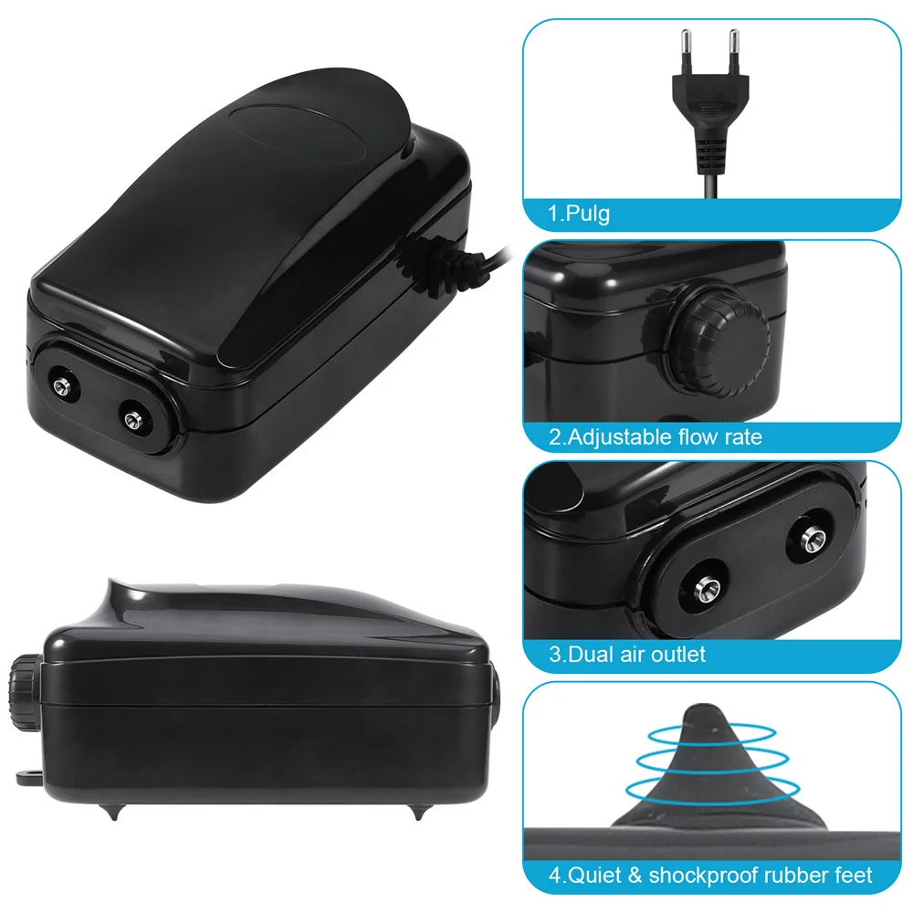 3.5W 8W 12W Ultra Silent Aquarium Air Pump With Dual Outlet Adjustable Fish Tank Oxygen Pump Mini Compressor Accessories 220V