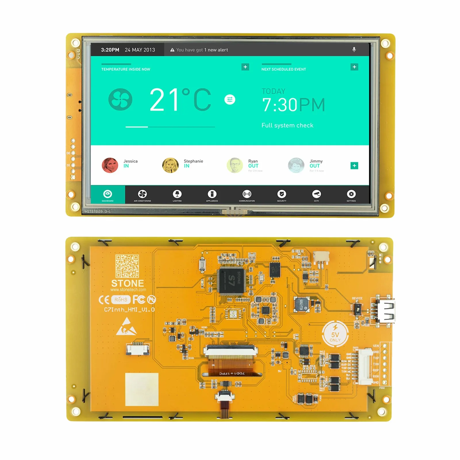 STONE 7.0 INCH TFT  LCD Panel Module with Controller Board And  Software  WITH  HMI Touch Screen for Industrial Use