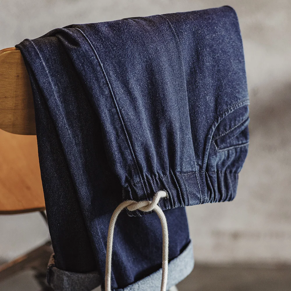 Maden Casual 10oz Jogger Denim Jeans with Elastic Waist Drawstring Washed Straight Trousers for Men Spring and Autumn men jeans mens jeans jeans trousers denim trousers elastic jeans washed jeans mens casual trousers men jogger pants