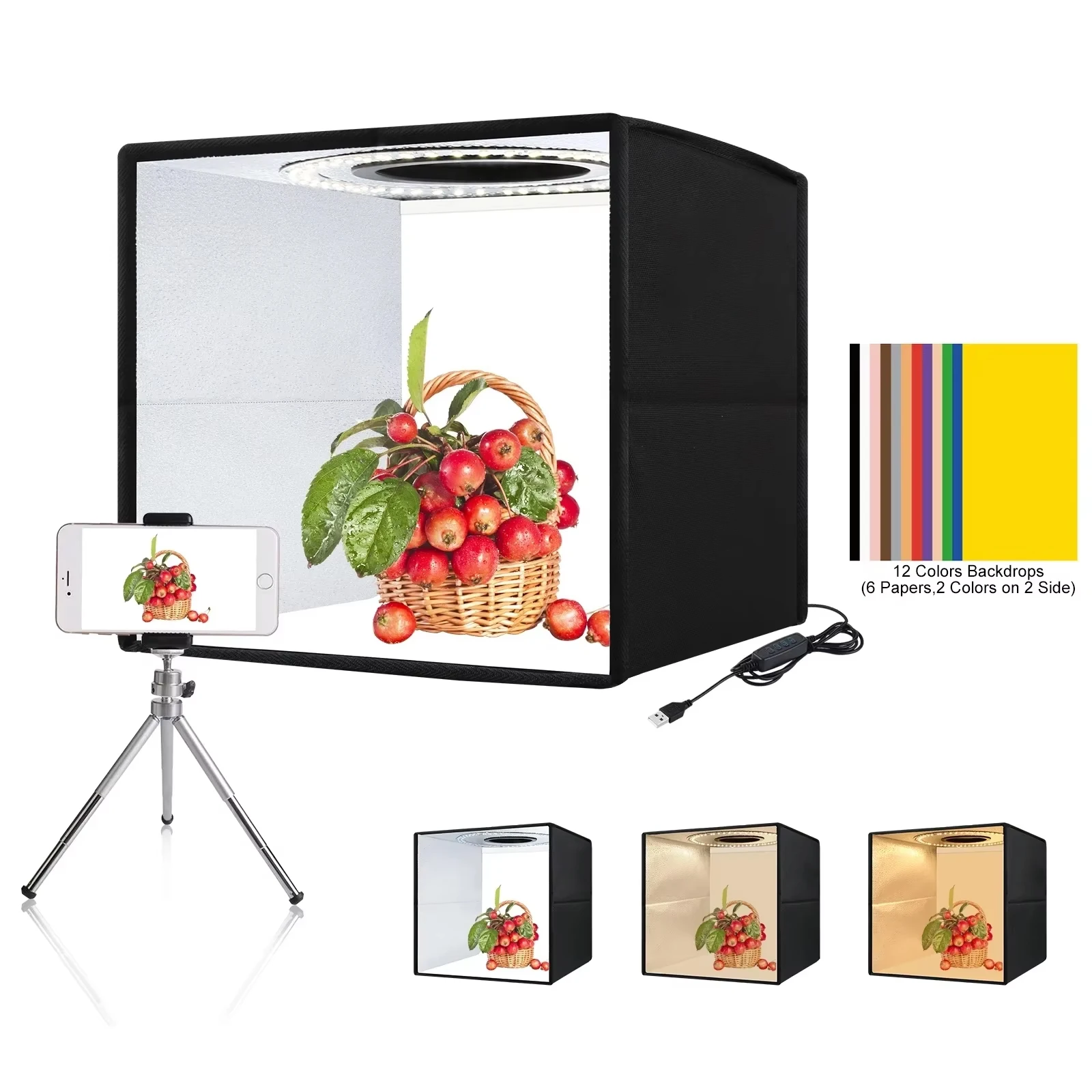 Mini Photography Lightbox 6/12 Colors Backdrop 25CM 30CM Folding Photo Studio Light Box Shooting Tent Box Kit