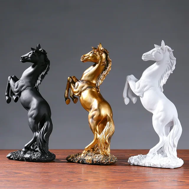 Statue de cheval en résine dorée blanche et noire, figurine nordique, ornements abstremberg pour FigAuckland, sculpture intérieure, chambre, décoration d'intérieur 2