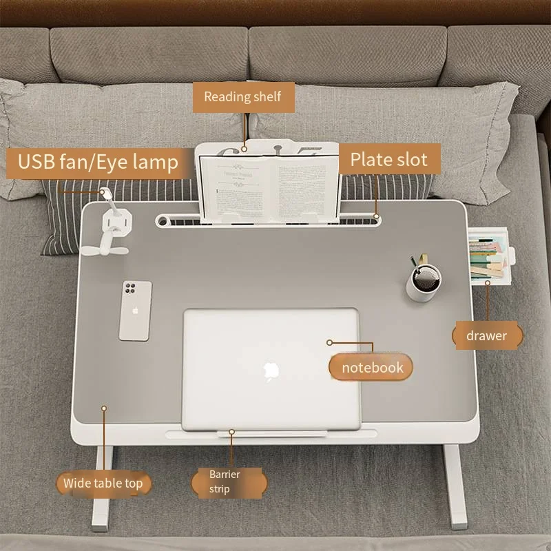 Bed Desk for Laptop Adjustable Foldable Bed Table with Movable Stoppers and Drawer for Couch Floor Writing